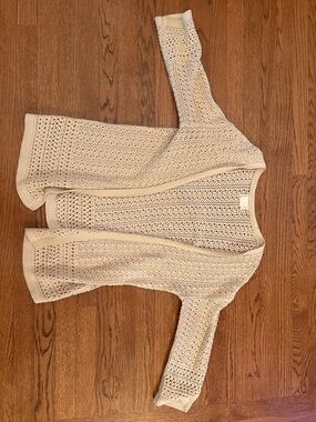 Andrea Jovine Open-Front Cream Crochet Knit Cardigan